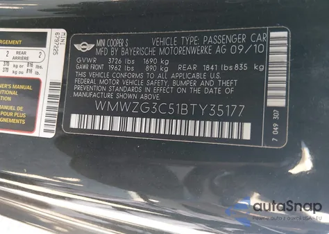 2011 Mini Cooper S Clubman from USA, damaged, VIN WMWZG3C51BTY35177